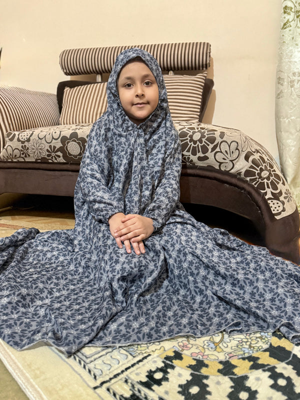 Kids Namaz Chaddar- Grey Blossom