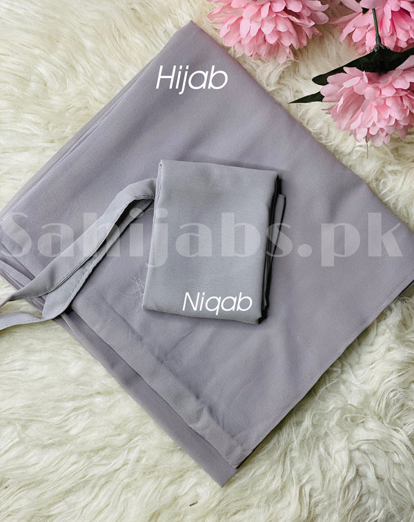 Niqab and Hijab Set- Silver Grey