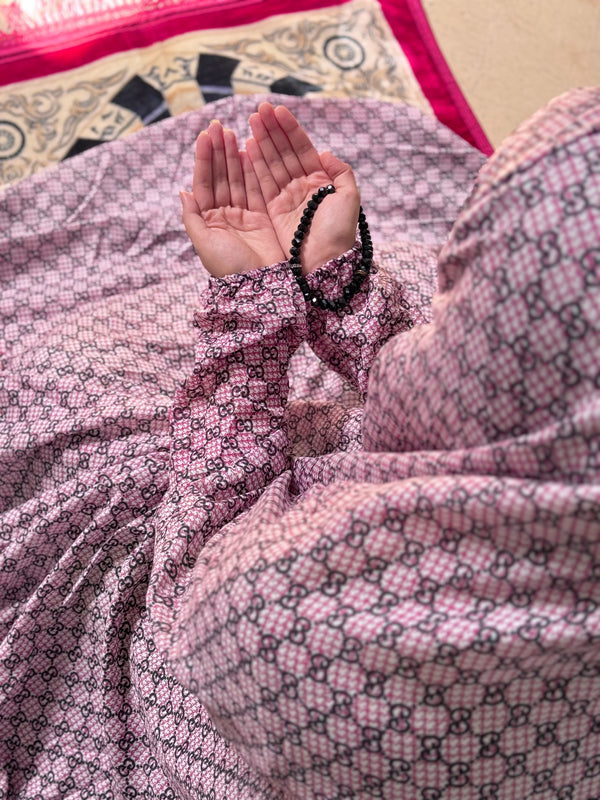 Namaz Chaddar with Sleeves- Pink Pattern