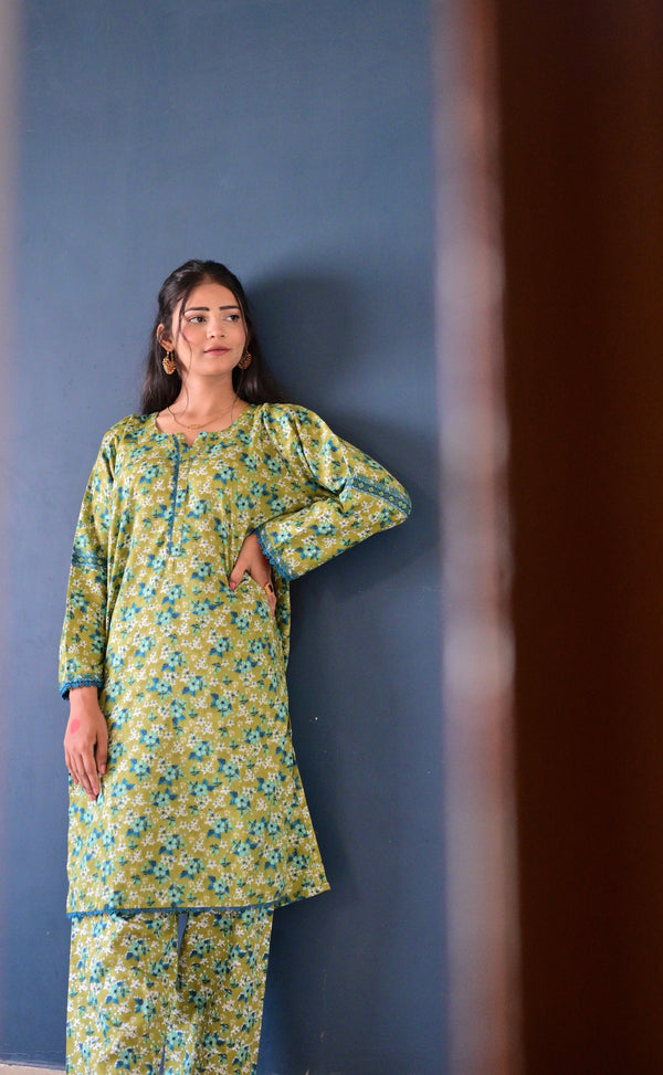 2 Piece Dress- Floral Green