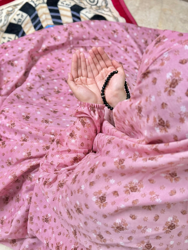 Namaz Chaddar With Sleeves-  Pink daisies