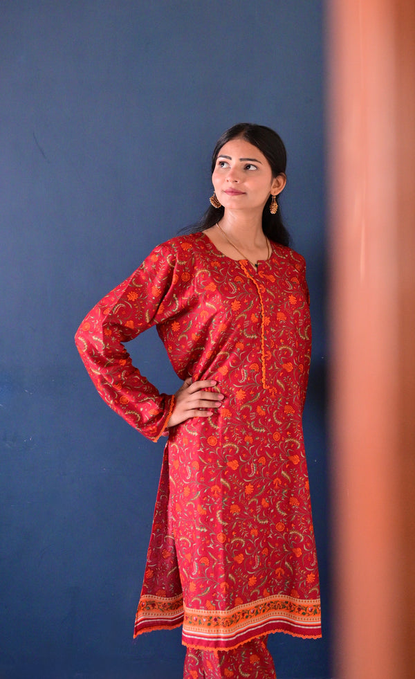 2 Piece Dress- Floral Maroon