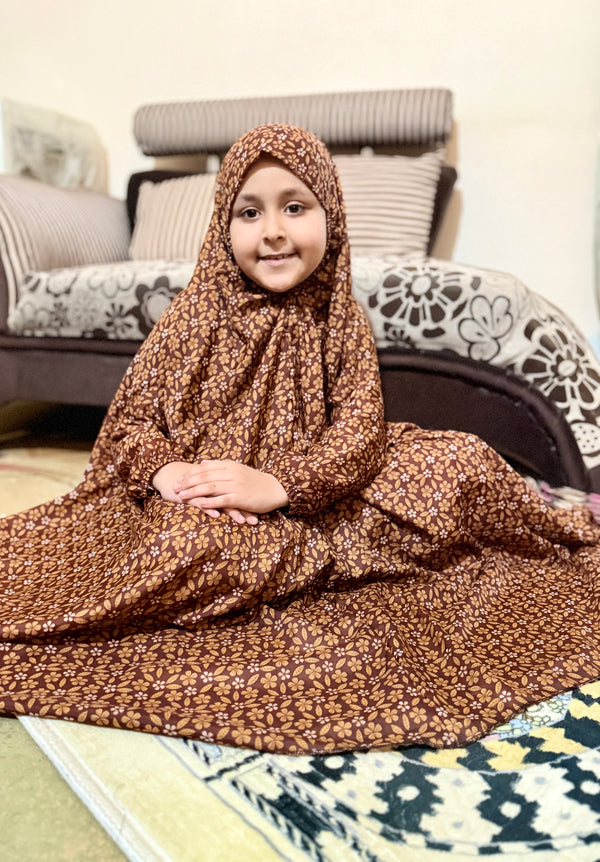 Kids Namaz Chaddar- Brown Blossom