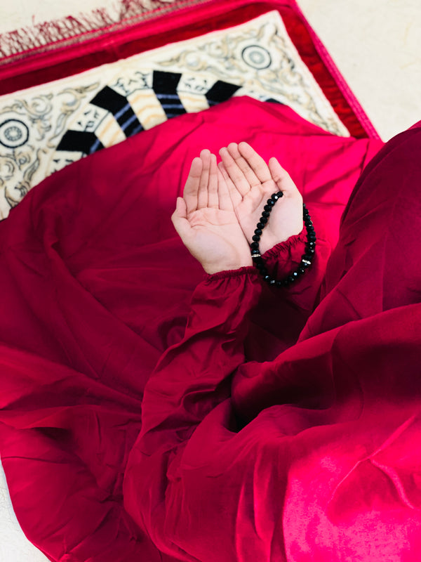 Namaz Chaddar with Sleeves- Solid Rose Maroon