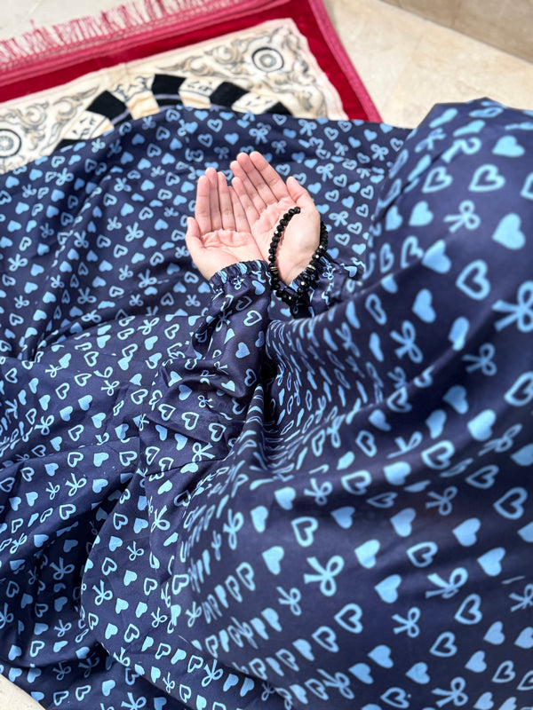 Namaz Chaddar with Sleeves- Bow Blue