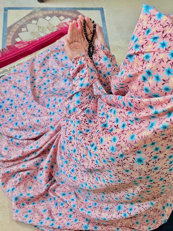 Namaz Chaddar With Sleeves -  Pink Flowers